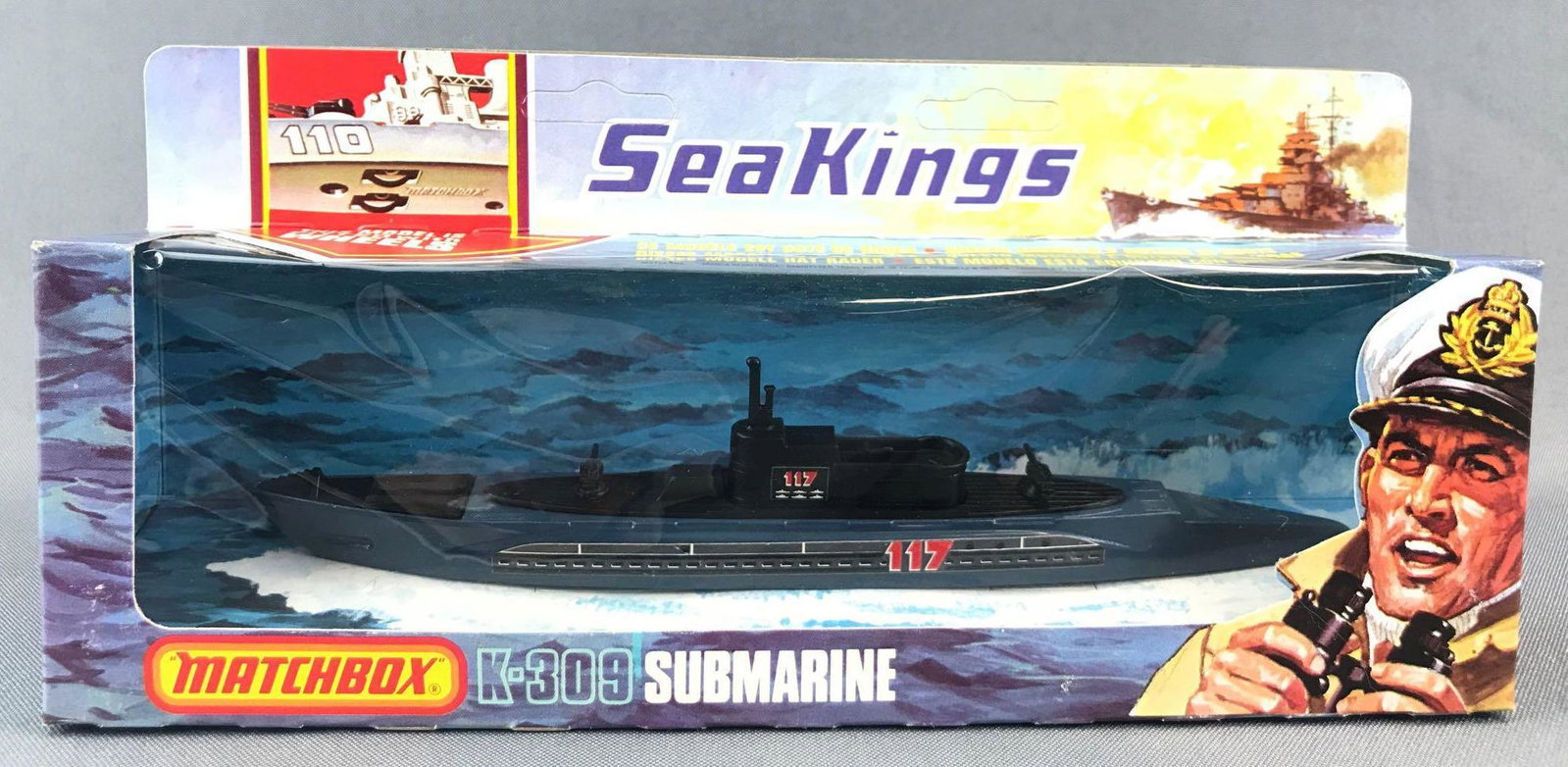 Matchbox Sea Kings K-309 Submarine Die-Cast Vehicle in: Blue body, BPW. A Lesney Product. Made in England
