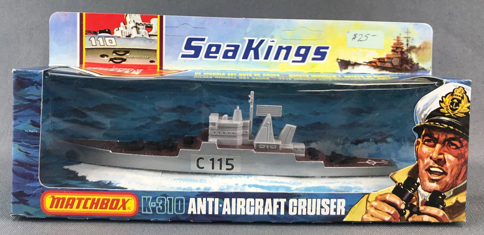 Matchbox Sea Kings K-310 Anti-Aircraft Cruiser Die-Cast: Silver body, BPW. A Lesney Product. Made in England