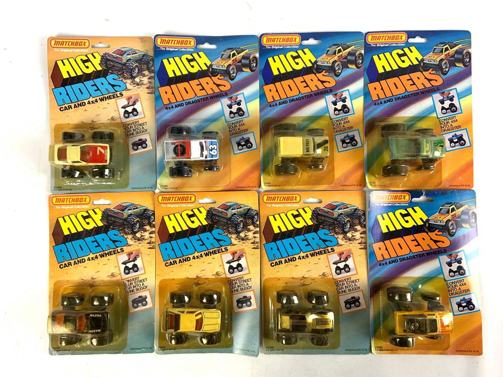 Group of eight matchbox high riders diecast vehicles in (1 of 3)