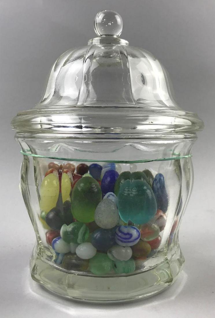 Vintage Covered Glass Jar with Marbles: 8 inches