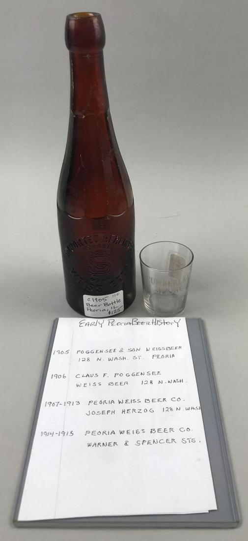 2 piece group of Peoria IL Bottle & Glass: 1905 Peoria Weiss Beer-10 inches.