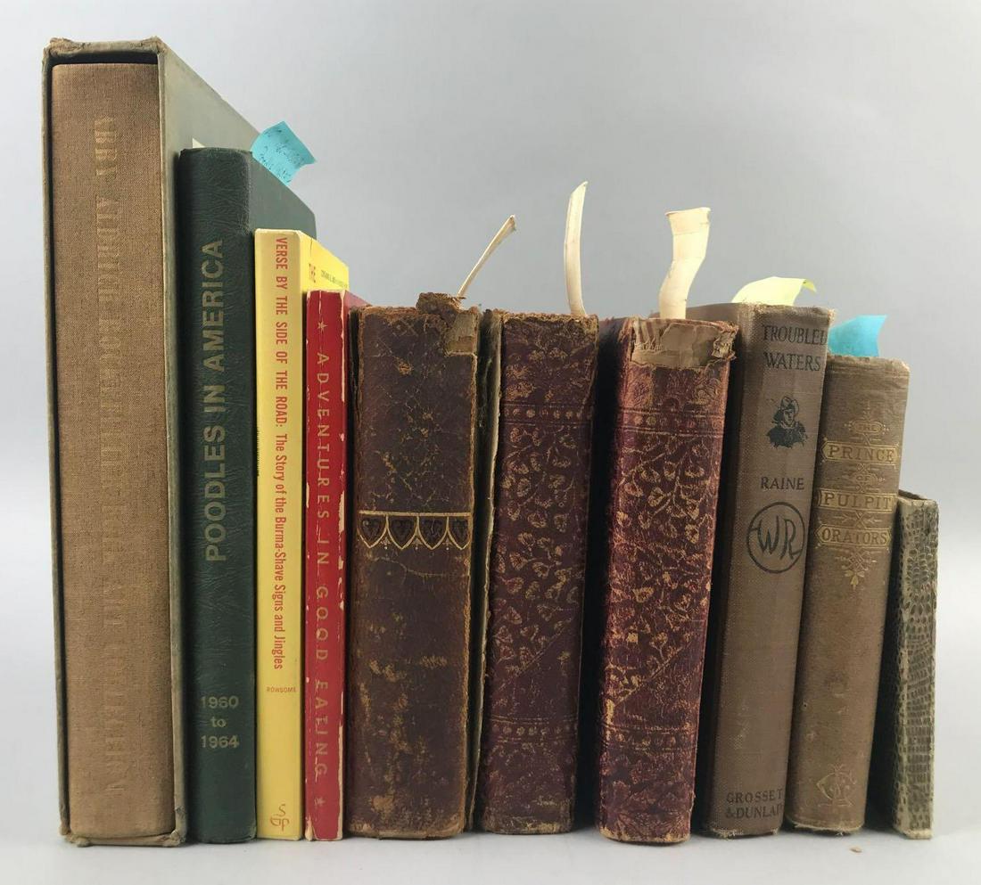 Group of 10 antique (late 1800s) and vintage (through: Includes poetry books by Sir Walter Scott, Milton and Elizabeth Barrett Browning. The House of Evangeline, Troubled Waters, Verse By The Side Of The Road:The story of the Burma Shave Signs and Jingles