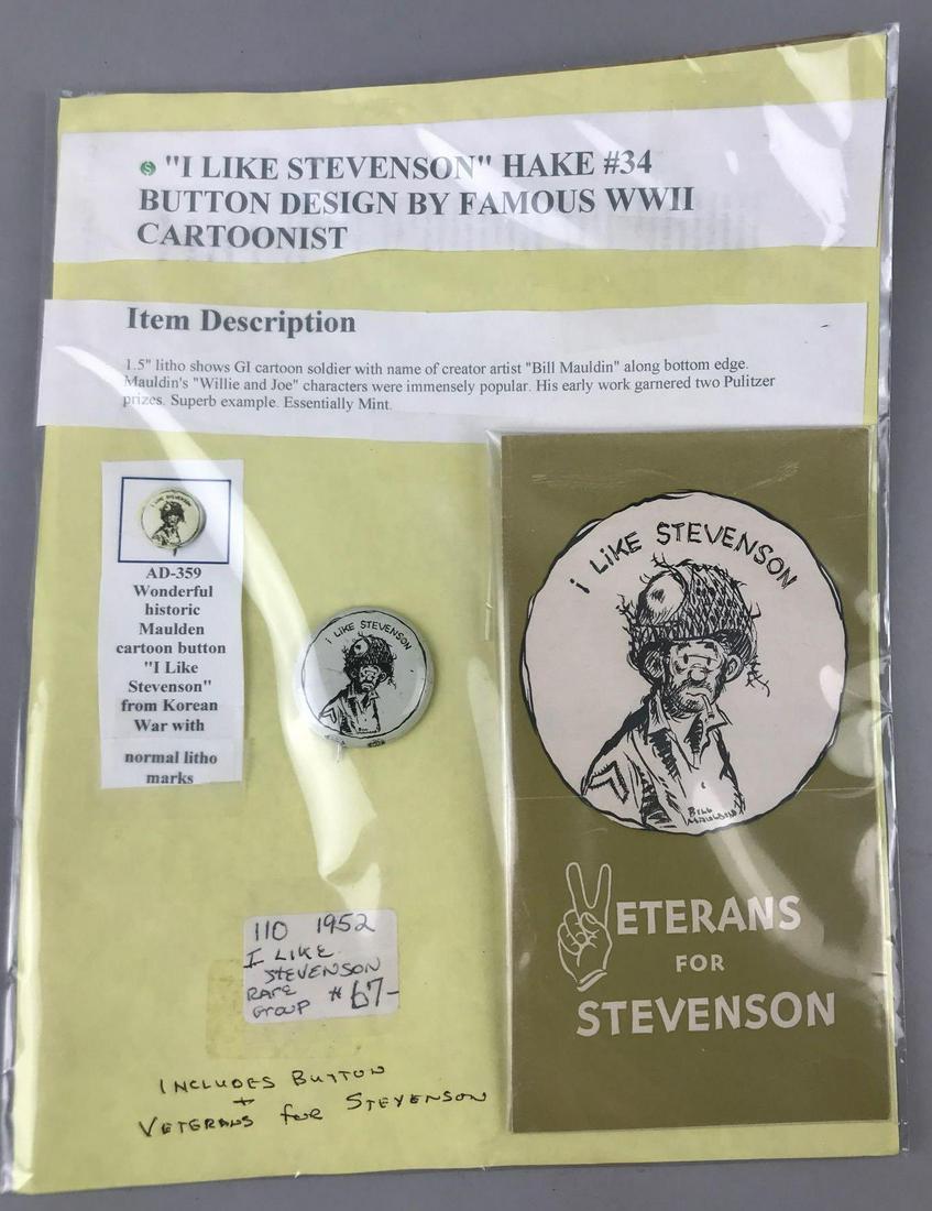 Vintage 1952 political button and pamphlet- I Like: 8.75x11 inches