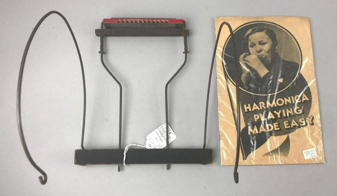 Group of 2 pieces vintage Hohner Harmonica holder and: Holder is 8x7.75 inches