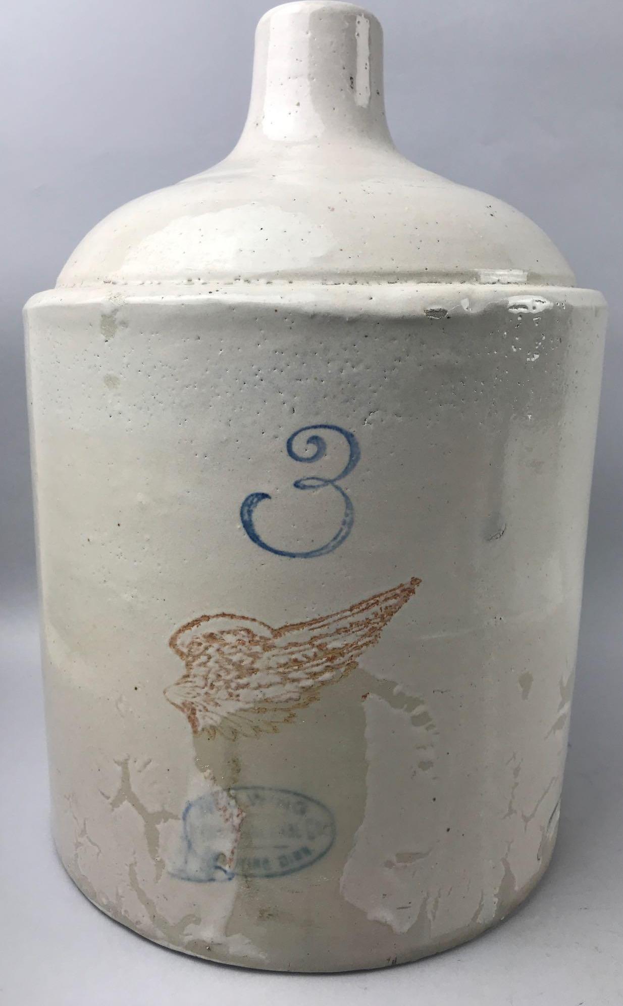 Vintage 3 gallon Red Wing Stoneware jug with glaze: OOAK. 14.5 inches tall, sorry no shipping on this lot.