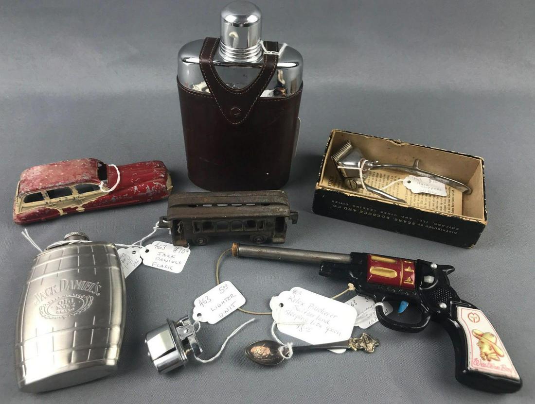 Group of 8 assorted vintage to modern metal flasks,: Largest is 7.5 inches tall