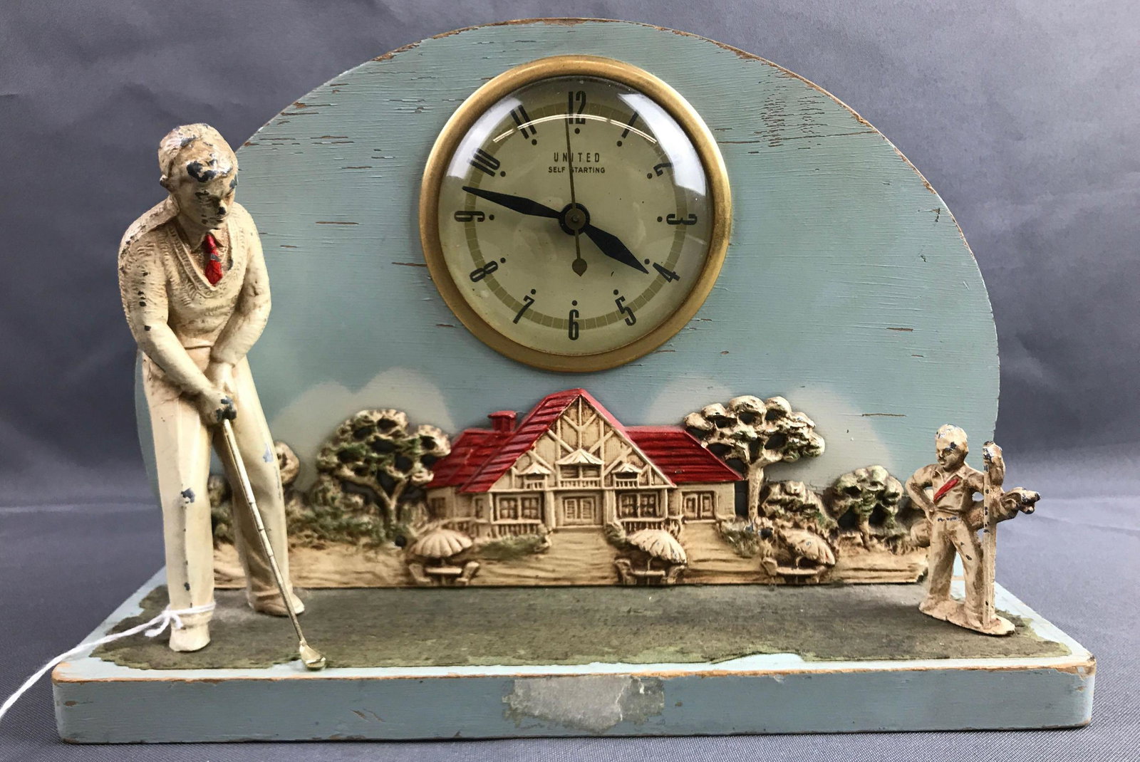 Antique United Golf Clock: 11 x 8 Inches
