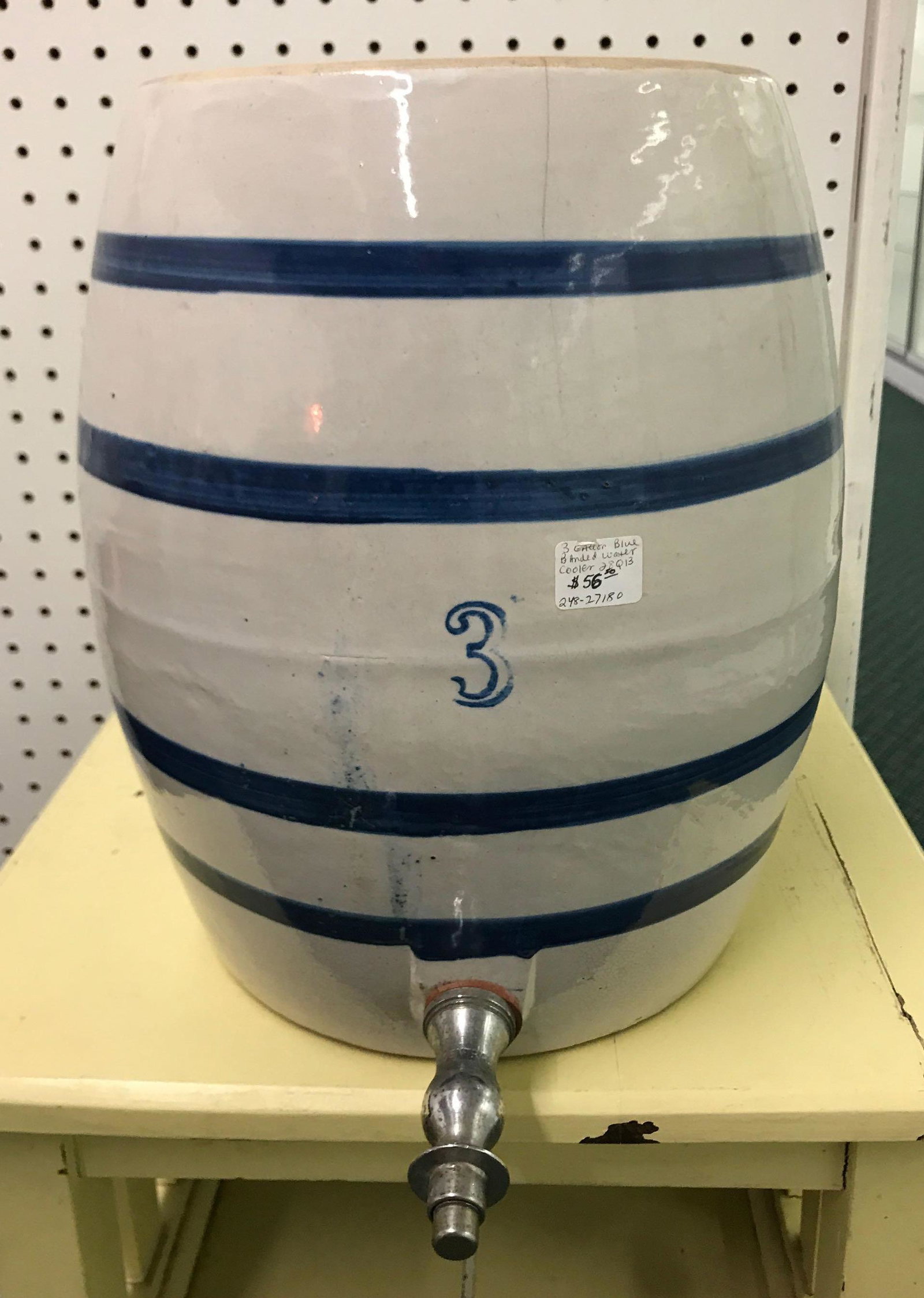 Antique 3 Gallon Banded Water Cooler: 13 x 11 Inches