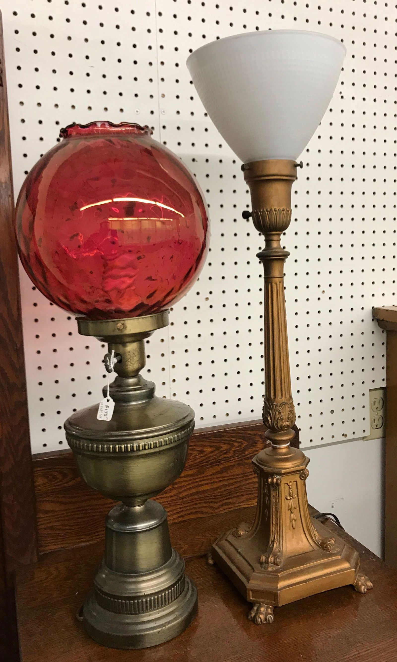 Vintage Cranberry Parlor Lamp and Table Lamp: 23 Inches 27 Inches. Sorry no shipping on this lot.