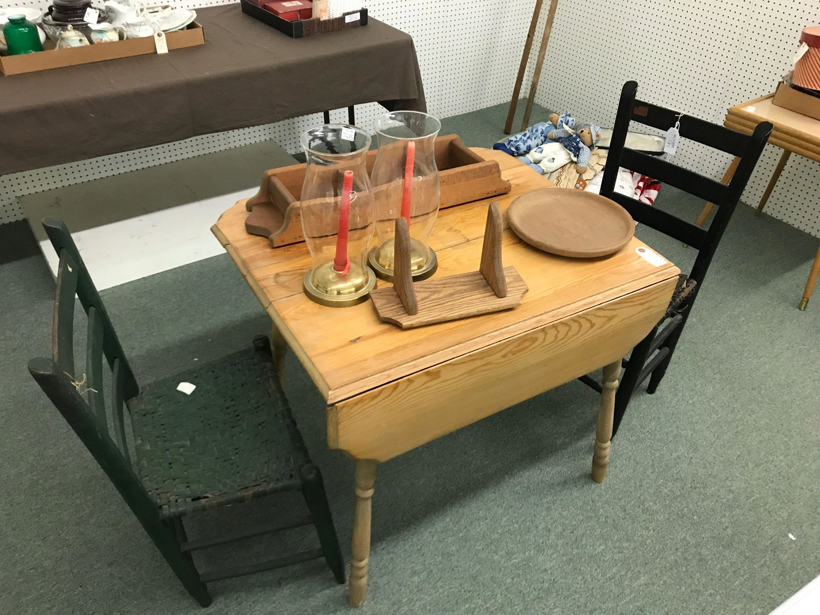 Antique Table Chairs wall Shelves Candle Holders: Table 33 x 27 x 37 Inches Chairs 34 Inches, no shipping available on this group.