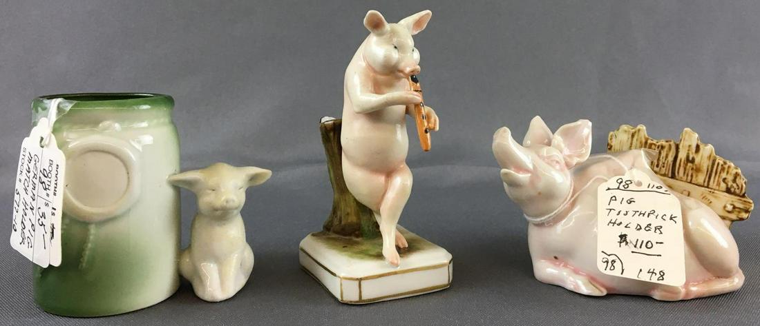 Group of 3 Antique Pig Toothpick Holders: Some made in Germany, largest is 4 inches tall