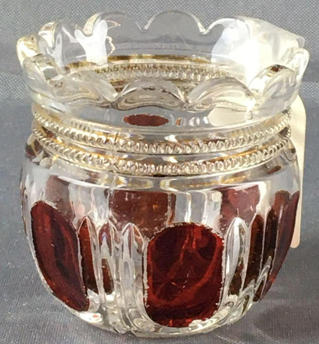 Antique Rare Ruby Stain Beaded/Block Toothpick Holder: Circa 1903, 2 x 2 1/4 inches Wellington
