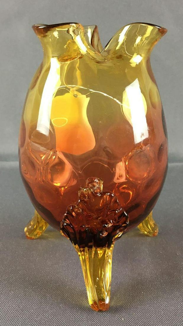 Antique Amberina 3 Footed Rose Bowl Vase: 5 1/2 inches tall, Coin pattern