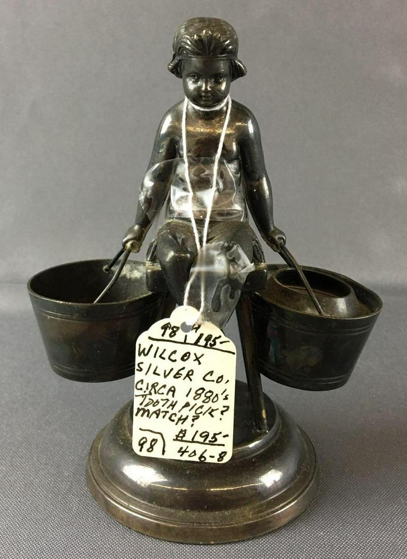Antique SilverPlate Toothpick/ Match Holder: Circa 1880s, Wilcox silver co., 4 1/2 x 5 1/2 inches