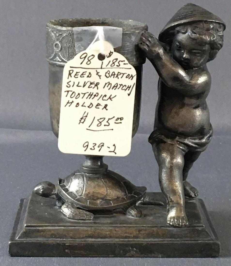 Antique SilverPlate Toothpick/ Match Holder: By Reed and Barton silver co., 3 1/4 x 4 inches