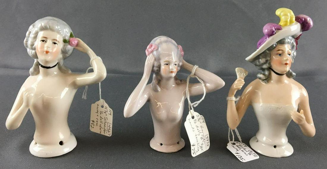Group of 3 Antique Porcelain Half Dolls: Schneider, Germany and Goebel, largest is 5 inches tall
