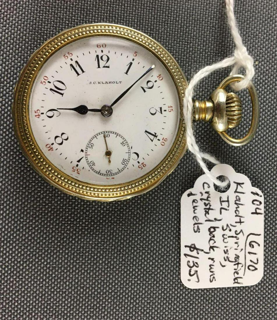 Antique Swiss Lady?s Pocket Watch: Springfield Illinois, Crystal back jewels, in working condition 1 1/2 inches