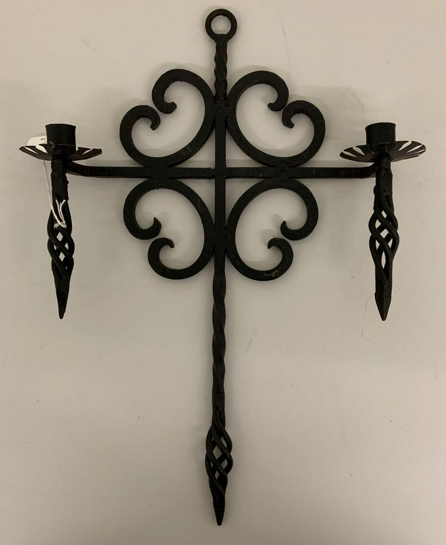Antique hand forged iron sconce: Made in Mexico, 14 x 19 inches