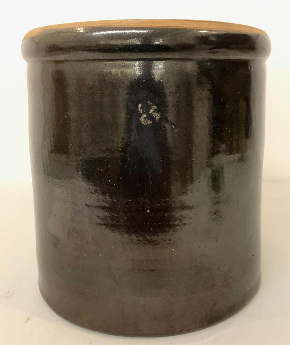 Antique 3 gallon brown stoneware crock: 10 x 11 Inches, hairline cracks throughout