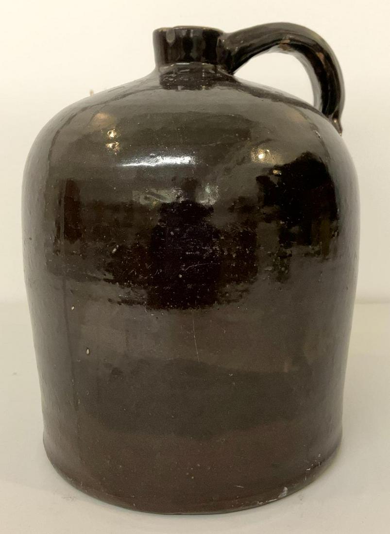 Antique 2 gallon brown stoneware jug: Hairline cracks throughout, 9 1/2 x 12 Inches