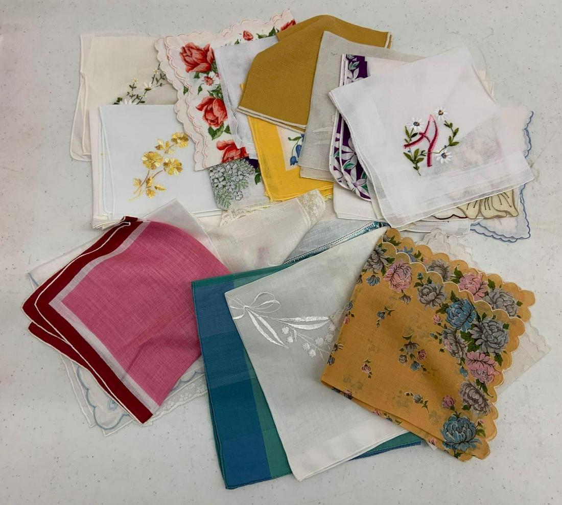 Group of vintage handkerchiefs: Many handmade