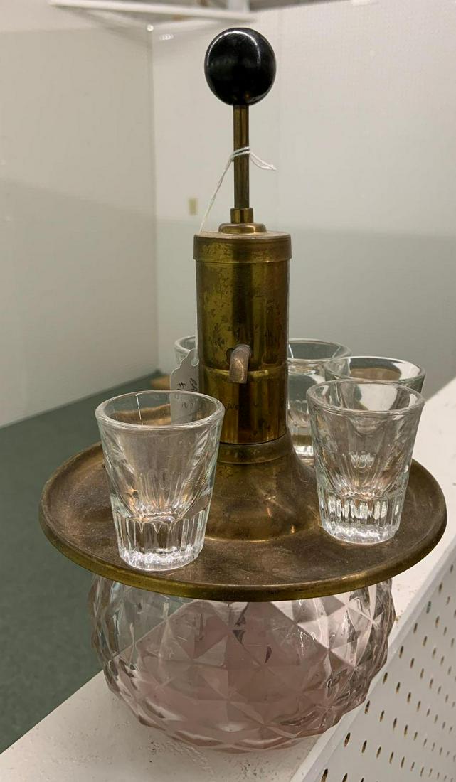 Antique brass dispensing bar set: 7 x 12 inches
