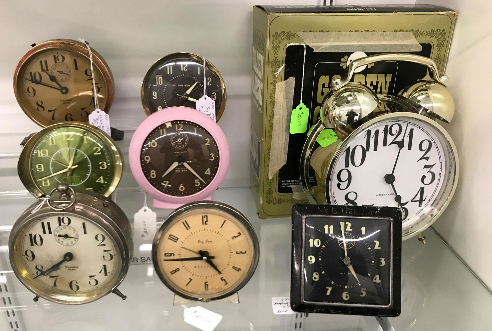 Group of 8 Vintage Clocks Westclox Big Ben: Unknown working condition
