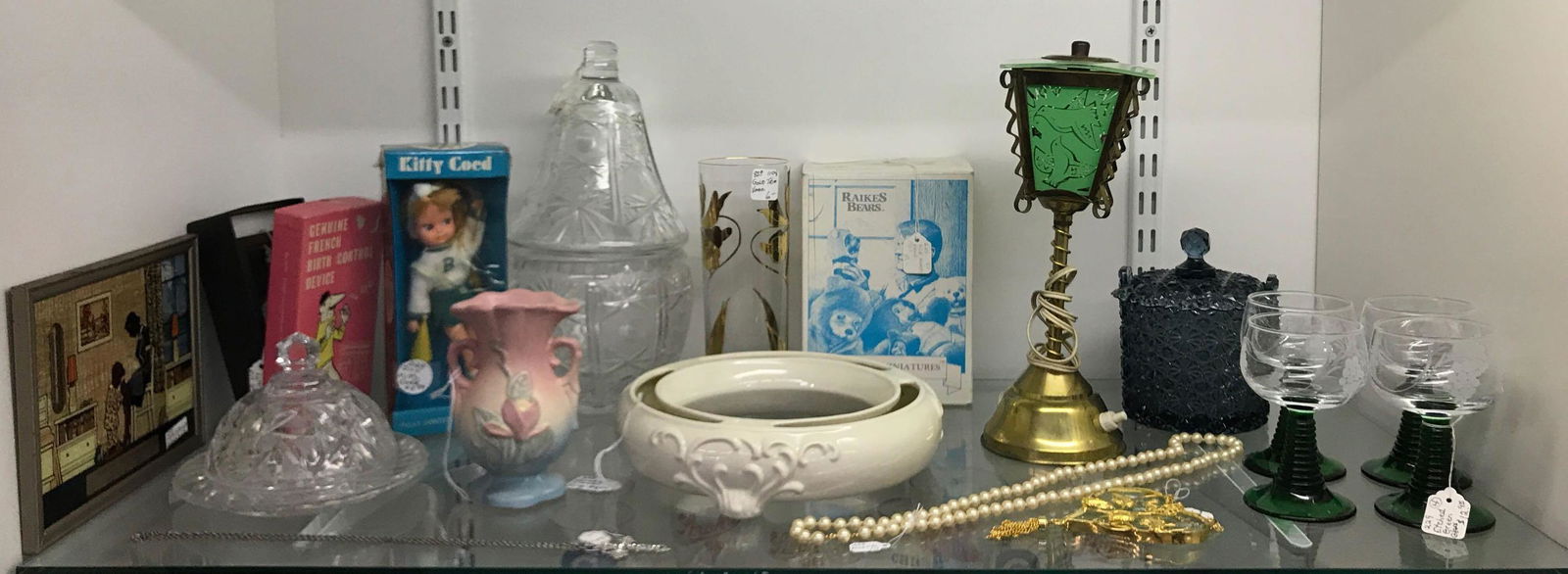 Group of 15+ Vintage antique collectible lamp, Goebel: Sorry no shipping on this lot. pear vase green glass thermometer