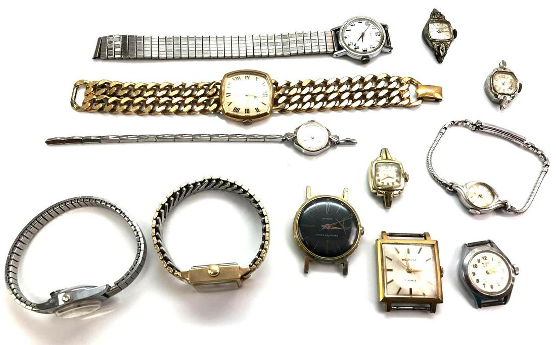 Collection of 12: Manual Wristwatches - Westclox,: Collection of 12: Manual Wristwatches - Westclox, Elgin, Medana + Timex. Watches in the group are not currently running