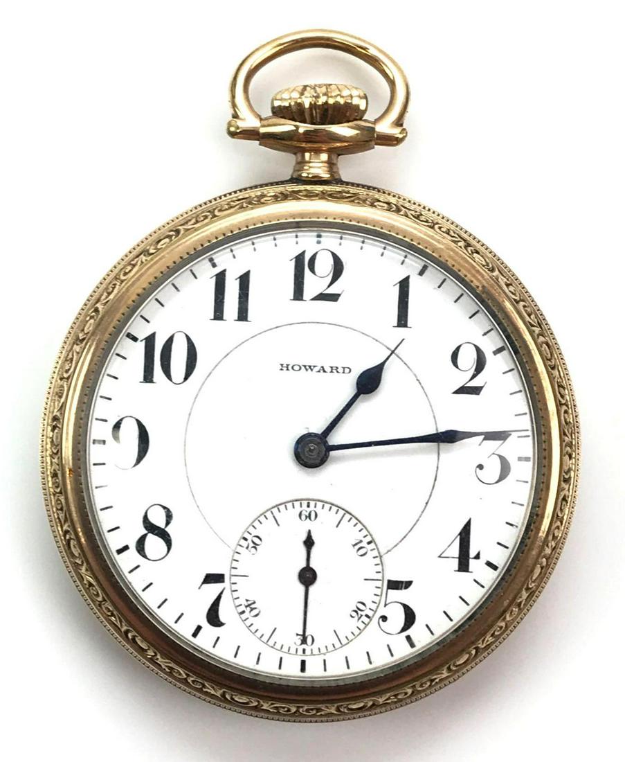 E. Howard Watch Co. Open Face Pocket Watch - 1111005: E. Howard Watch Co.(Keystone) Open Face Pocket Watch (1912) - 1111005; Grade Series 5; 16s; 19j; attractively engraved B&B Royal gold filled case; Runs.