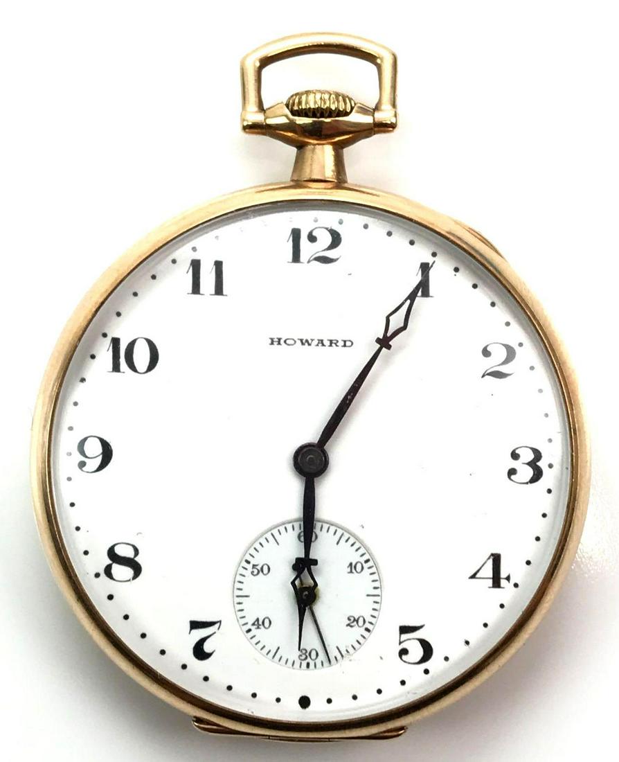 E. Howard Watch Co. Open Face Pocket Watch - 1244211: E. Howard Watch Co. Open Face Pocket Watch (1913) - 1244211; Grade ?; 10s; 19j; exceptionally attractive vintage condition; engraved gold filled watch case; Runs.