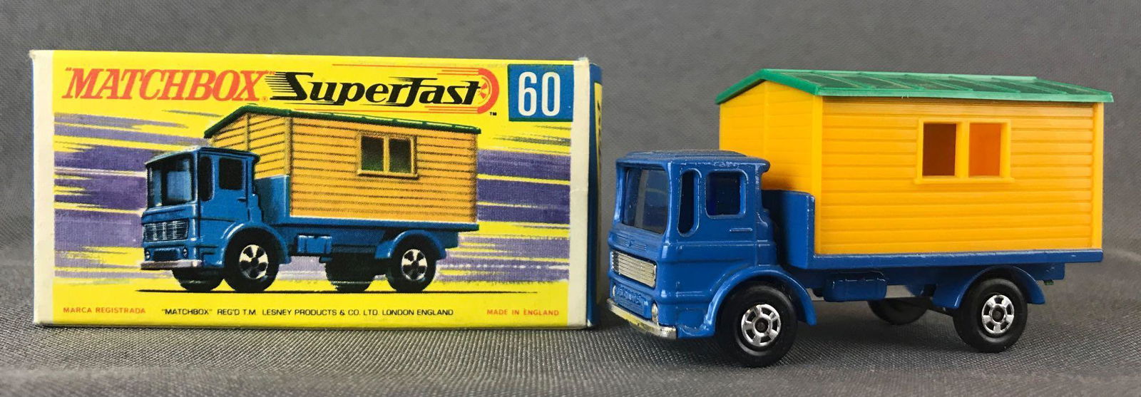 Matchbox Superfast No. 60 Office Site Truck Die-Cast: Blue body, blue windows, BPW. A Lesney Product. Made in England, G BoxÊ