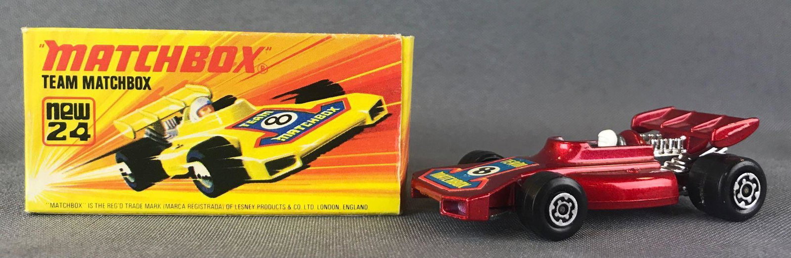Matchbox Superfast No. 24 Team Matchbox Die-Cast: Red body, BPW, Team Matchbox/8 decal. A Lesney Product. Made in England, I Box