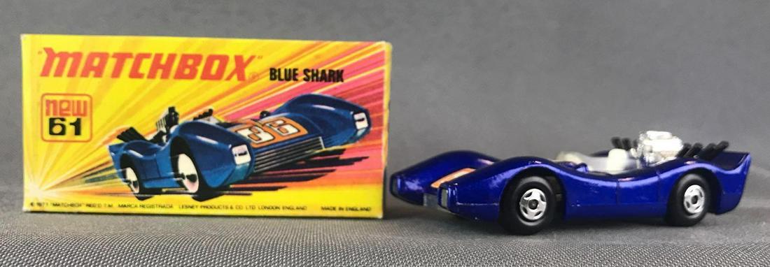 Matchbox Superfast No. 61 Blue Shark Die-Cast Vehicle: Blue body, BPW, red/orange/white 86 decal. A Lesney Product. Made in England, I Box