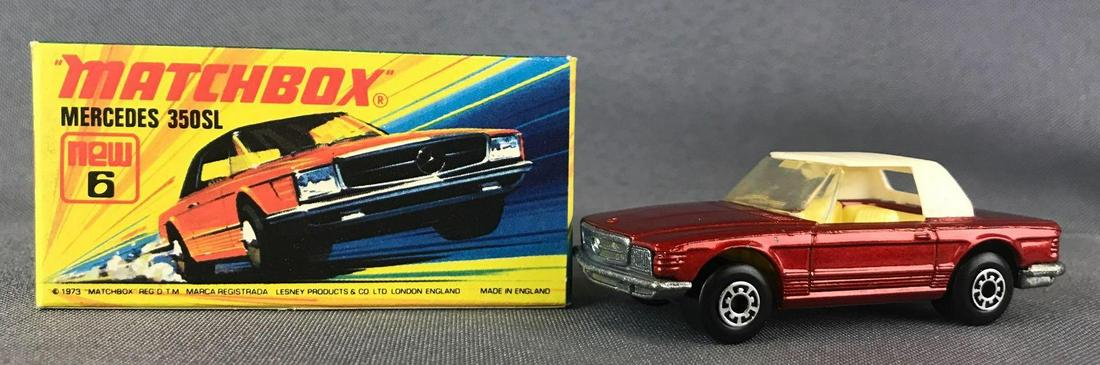 Matchbox Superfast No. 6 Mercedes 350SL Die-Cast: Red body, yellow window, BPW. A Lesney Product. Made in England, I Box
