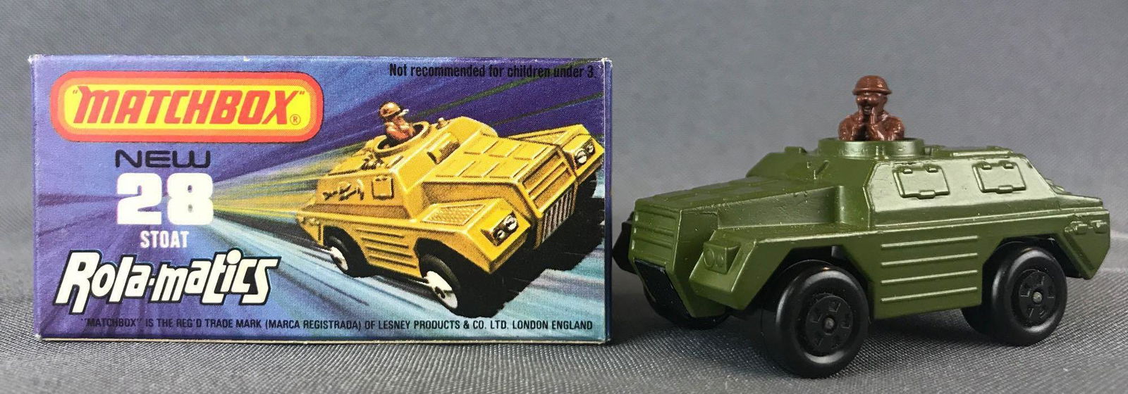 Matchbox Rola-matics Superfast No. 28 Stoat Die-Cast: Green body, BPW. A Lesney Product. J BoxÊ