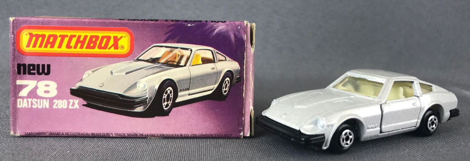 Matchbox Superfast No. 78 Datsun 280 ZX Die-Cast: Silver body, BPW. A Lesney Product. Made in Hong KongÊ, L Box