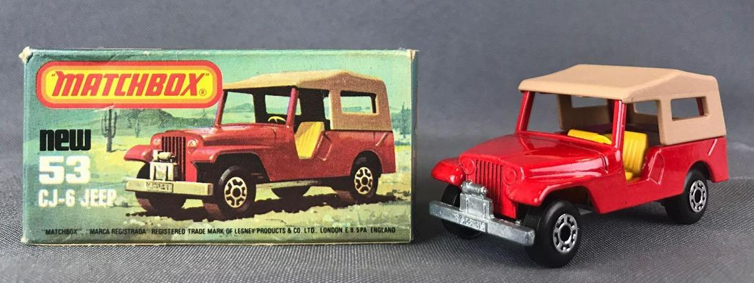 Matchbox Superfast No. 53 CJ-6 Jeep Die-Cast Vehicle: Red body, BPW. A Lesney Product.Ê, L Box