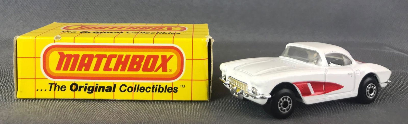 Matchbox No.71 Corvette Die-Cast Vehicle with Original: White/red body, white base, BPW. A Lesney Product. Made in England