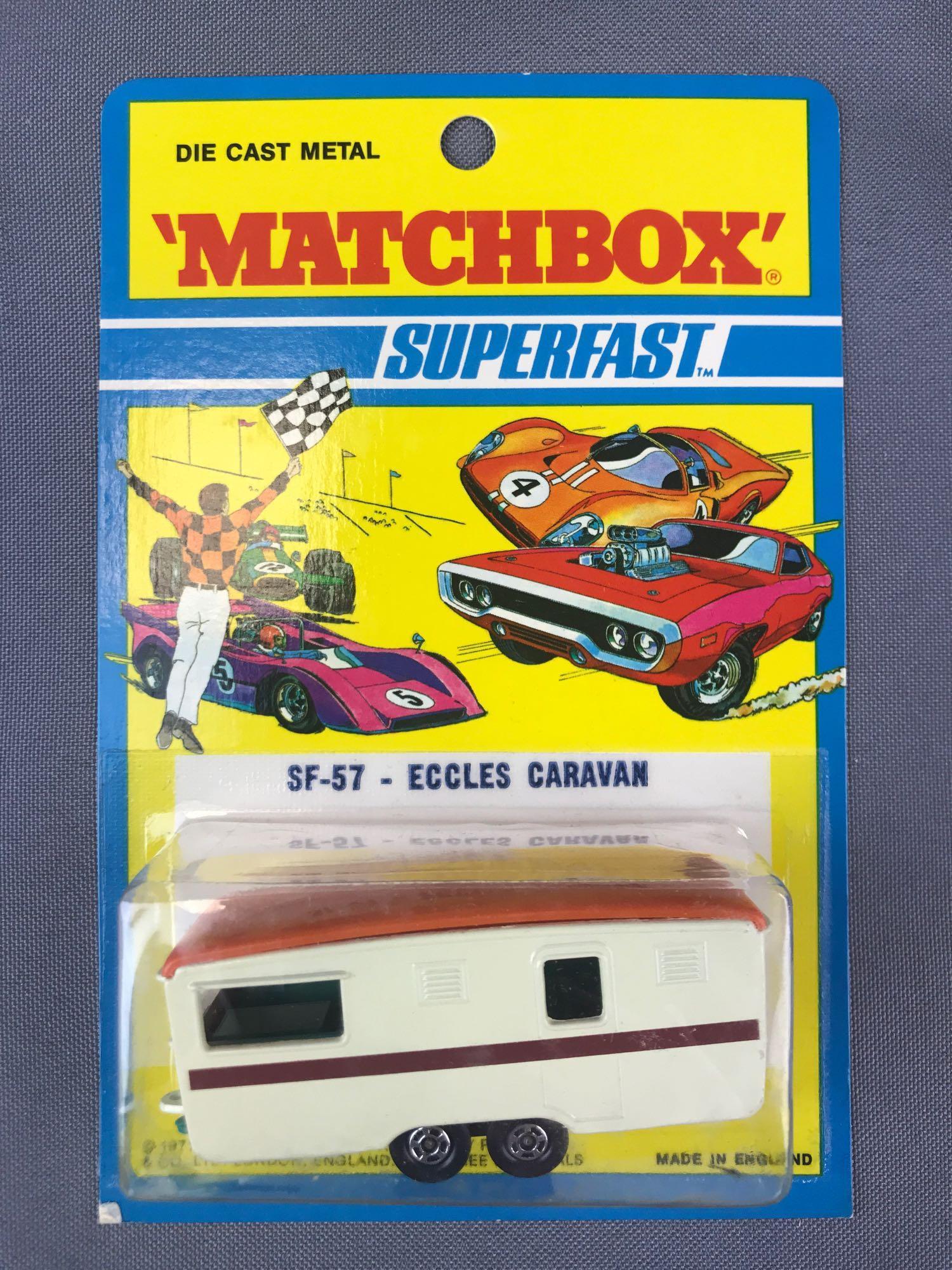 Matchbox Superfast No. 57 Eccles Caravan Die-Cast: Ivory body, BPW. A Lesney Product. Made in England