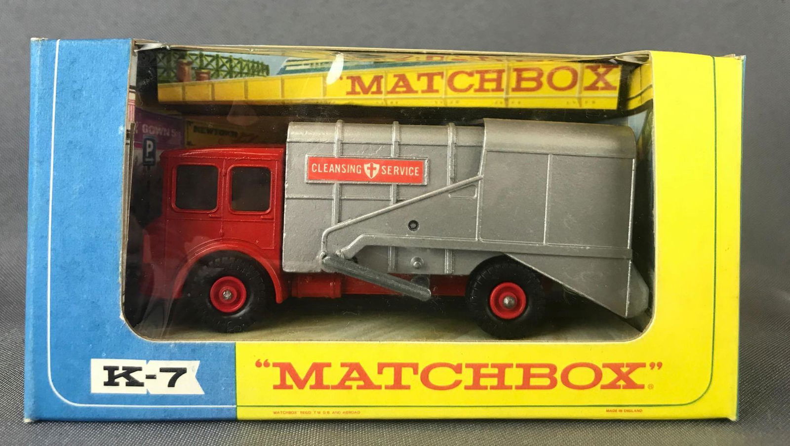 Matchbox King Size K-7 S.D. Refuse Truck Die-Cast: Red body, BPW, Cleansing Service decals. A Lesney Product. Made in England