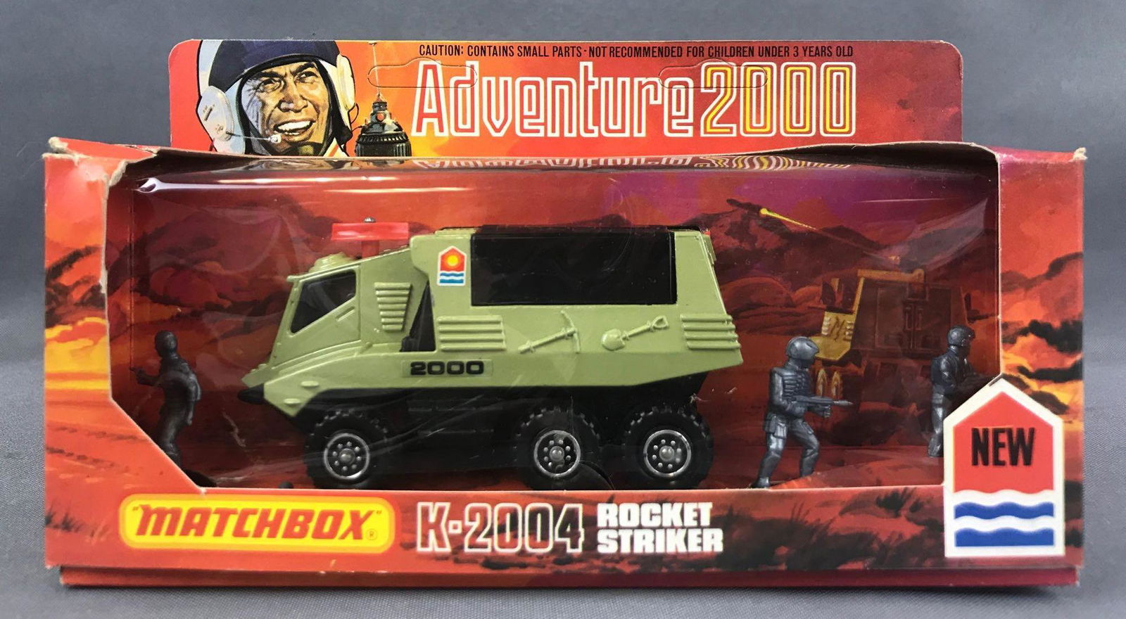 Matchbox Adventure2000 No. K-2004 Rocket Striker: Green body, BPW, figures. A Lesney Product. Made in England