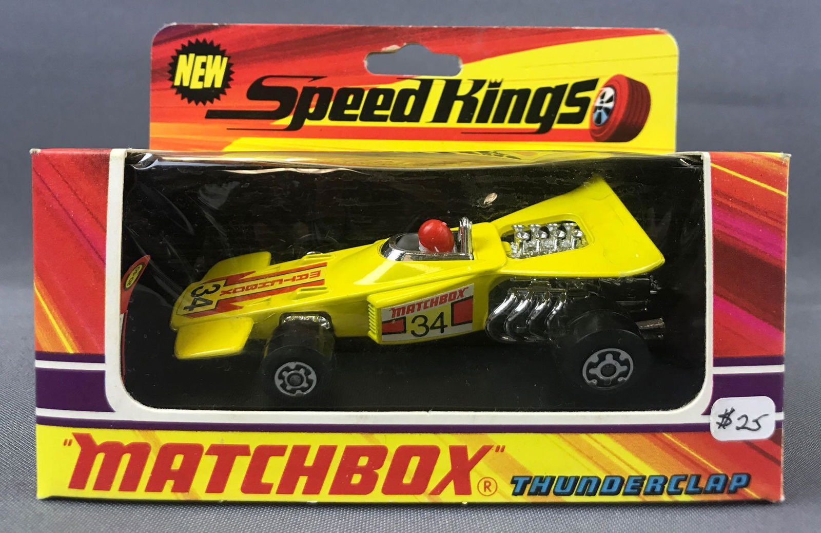 Matchbox Speed Kings No. K-34 Thunderclap Die-Cast: Yellow body, BPW, Matchbox/34 decals. A Lesney Product. Made in England