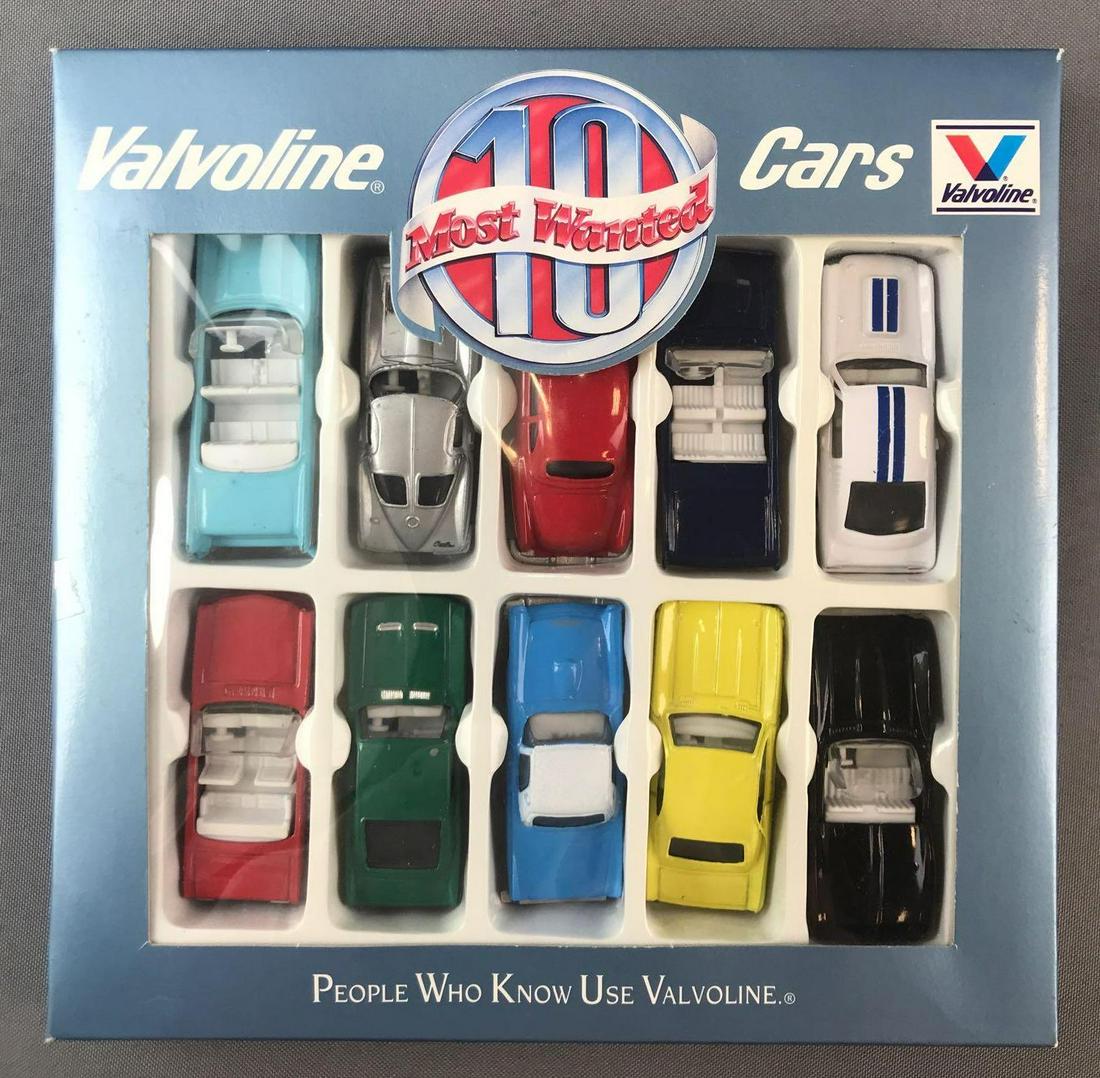Valvoline 10 Most Wanted Cars Die-Cast Vehicle Set in: Includes 1957 Ford Thunderbird, 1963 Chevrolet Corvette, 1965 Mustang, and more. New in original packaging