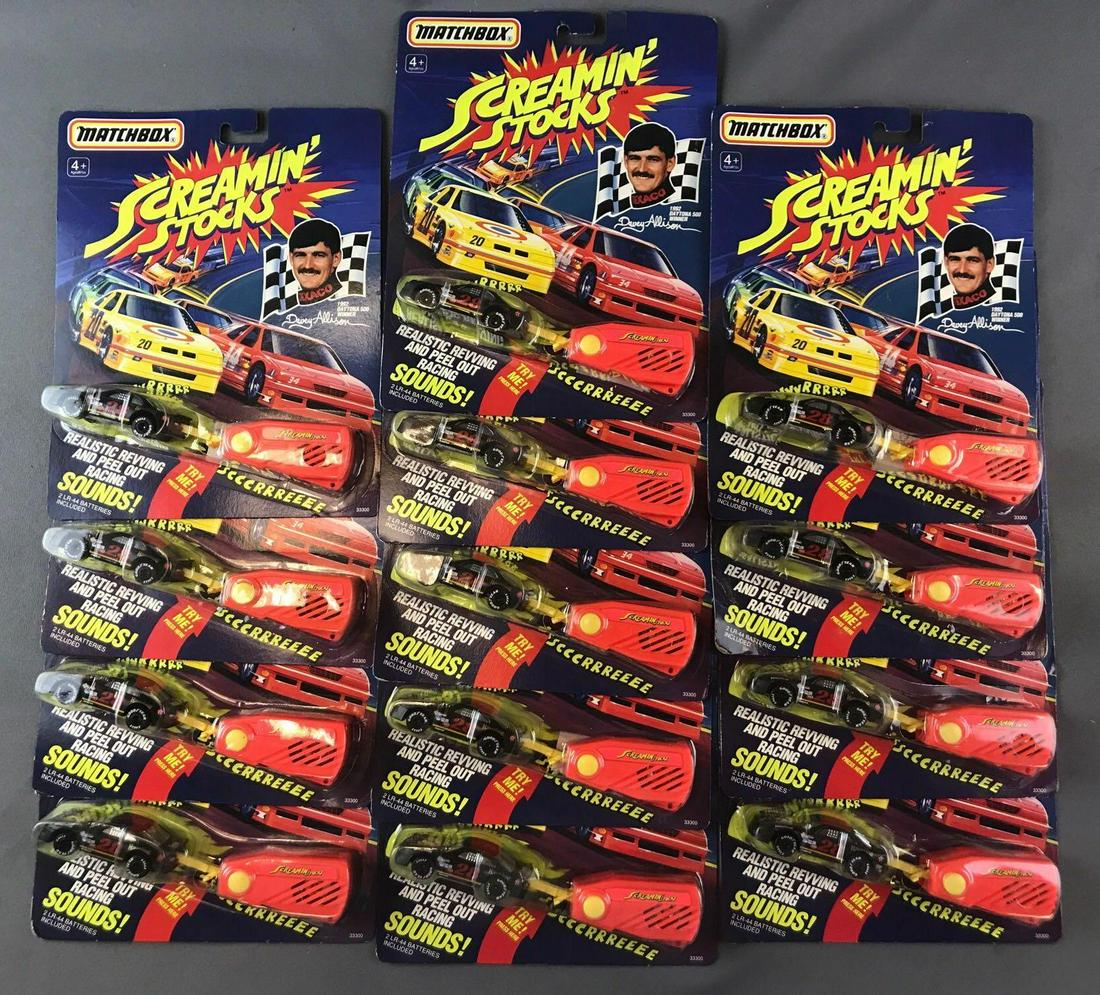 Group of 13 Matchbox Screamin Stocks Die-Cast Vehicles: Daley Allisons Texaco-Havoline Racing Ford Thunderbird. New in original packaging