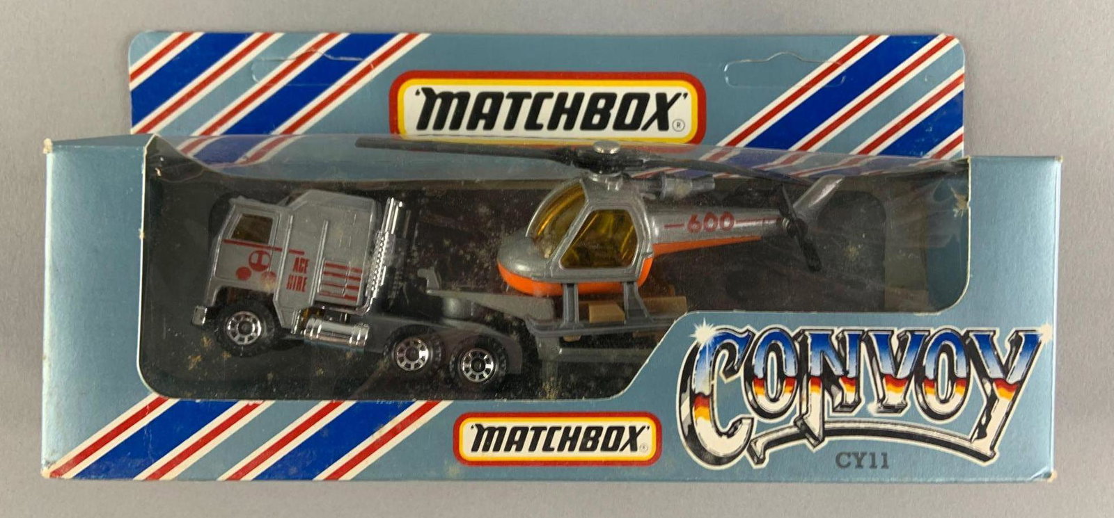 Matchbox convoy CY 11 diecast vehicle in original: Semi truck with helicopter, 1983 matchbox