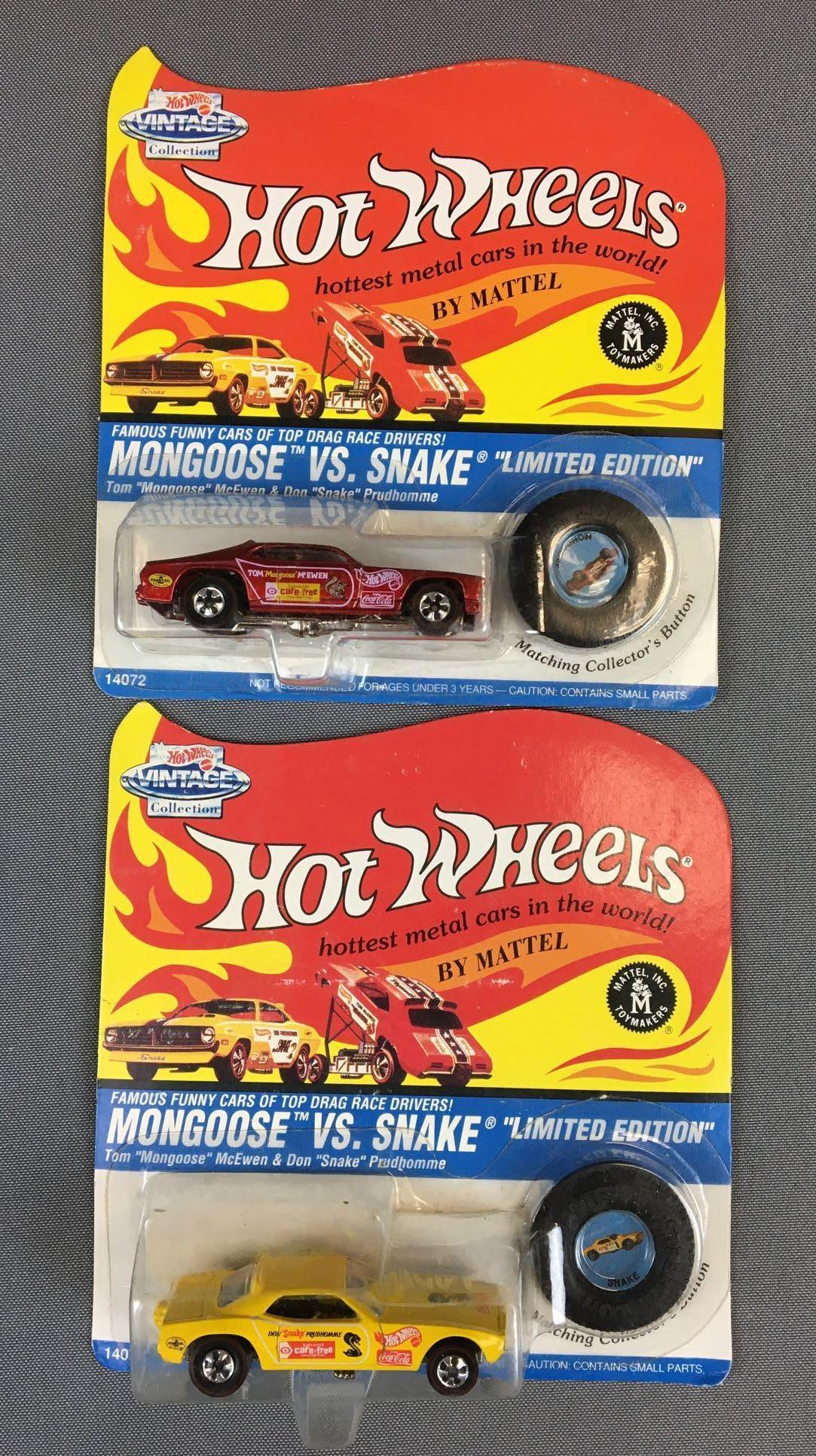 Group of 2 Hot Wheels Vintage Collection in Original: 1995 Mongoose Vs. Snake With Matching CollectorÕs Button