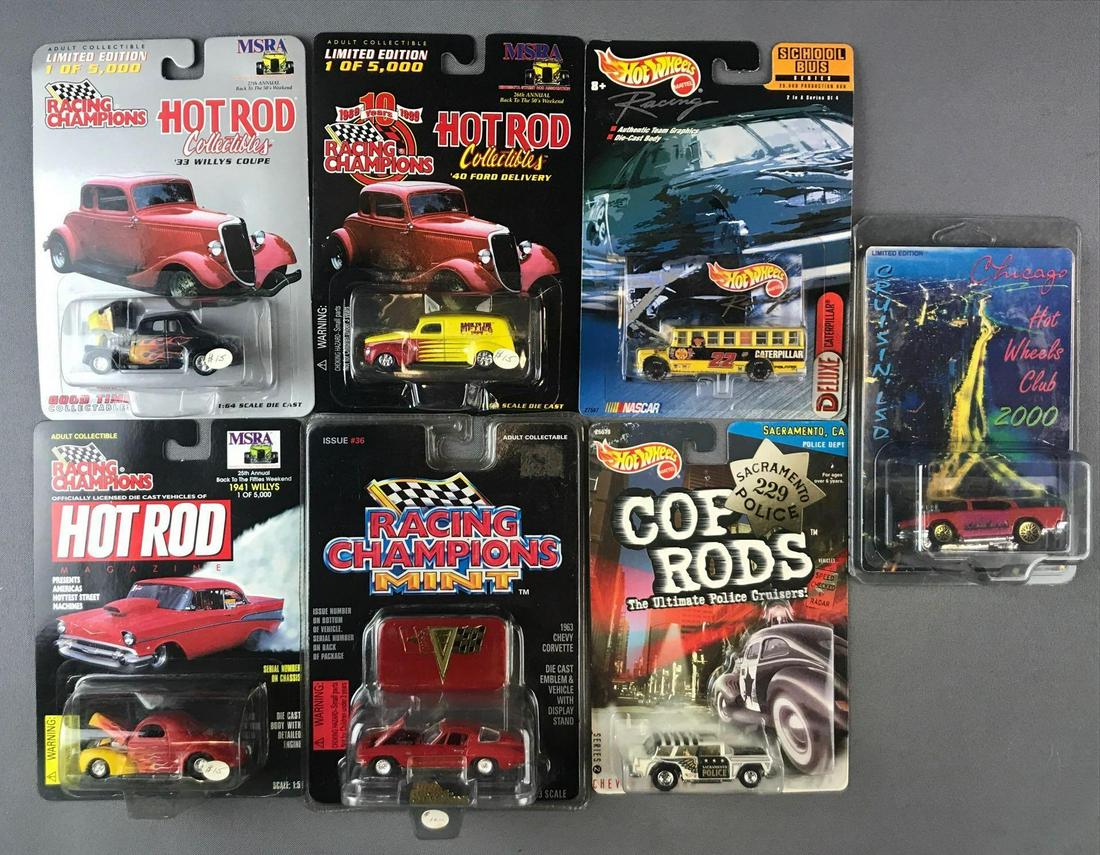 Group of 7 Racing Champions and Hot Wheels Die-Cast: Includes Hot Rod Collectibles, Cop Rods, and more