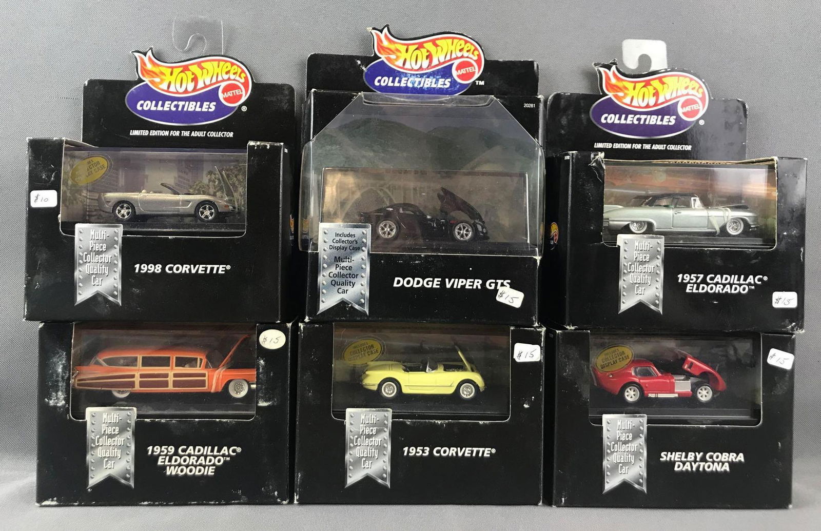 Group of 6 Hot Wheels Collectibles Limited Edition: Includes 1953 Corvette, 1957 Cadillac Eldorado, Dodge Viper GTS, and more