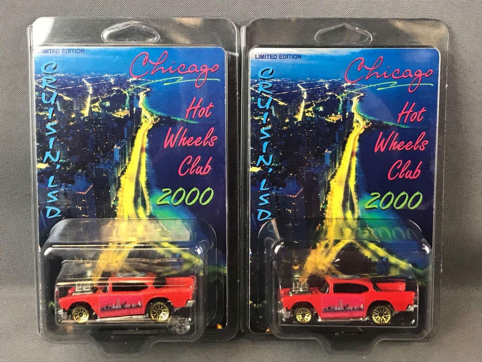 Group of 2 Chicago Hot Wheels Club 2000 Limited Edition: Redecorated 1976 57 Chevy.